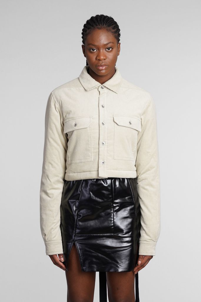 Cropped Outershirt Casual Jacket In Beige Cotton
