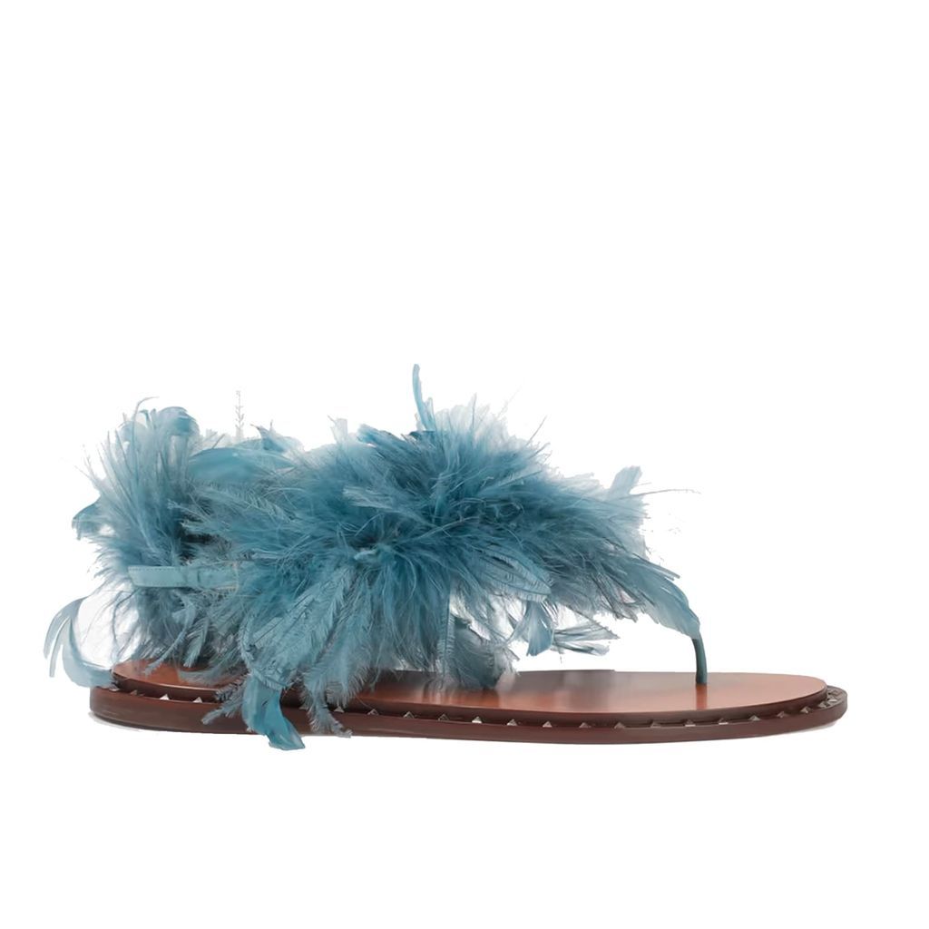 Feather Trim Leather Sandals