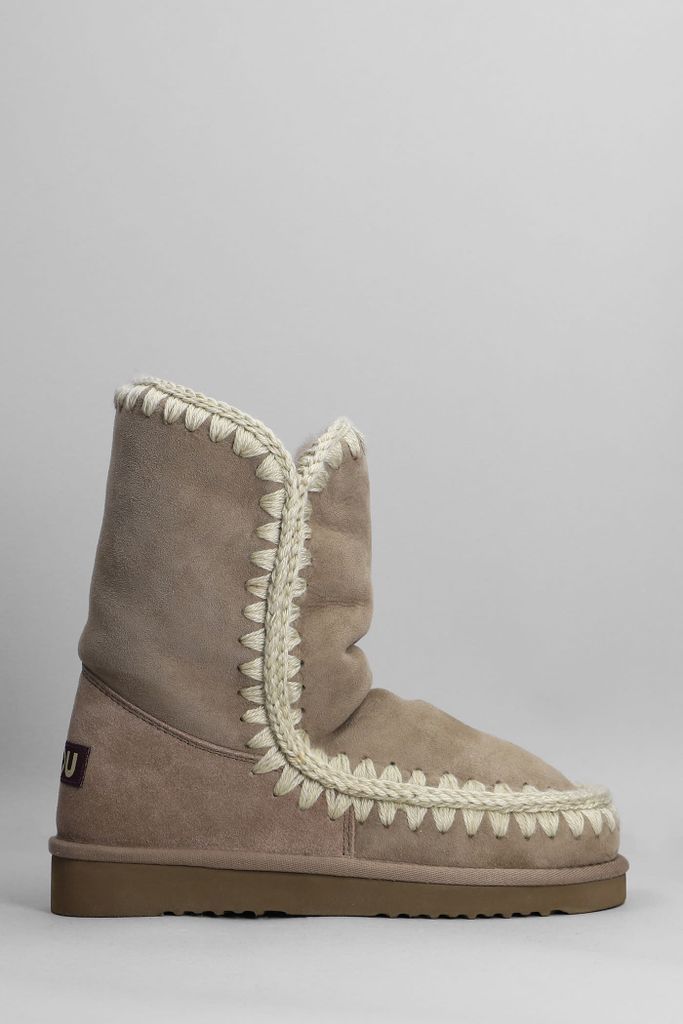Eskimo 24 Low Heels Ankle Boots In Taupe Suede