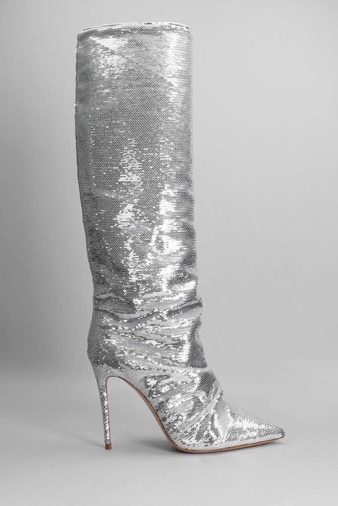 High Heels Boots In Silver Leather
