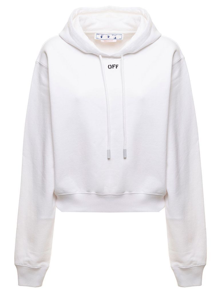 Off White Womans White Cotton Hoodie With Logo Print