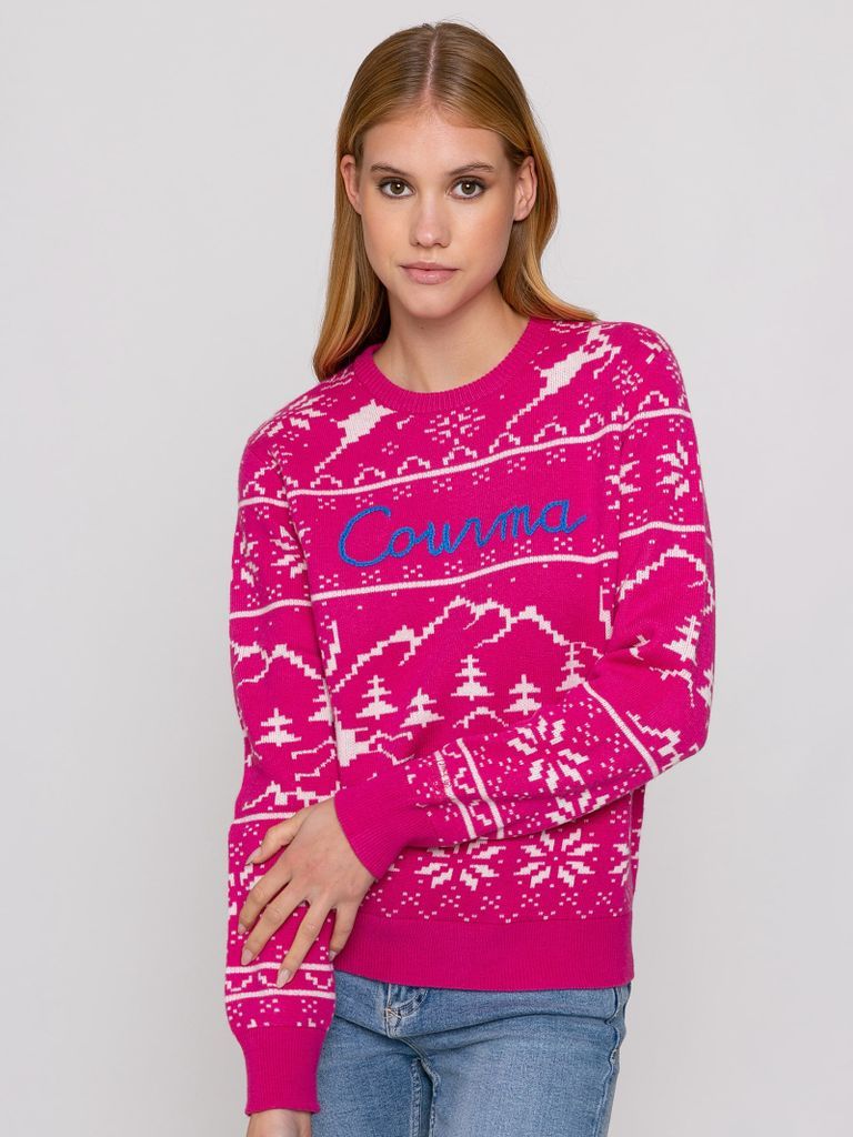 Woman Sweater With Norwegian Pattern And Courma Embroidery