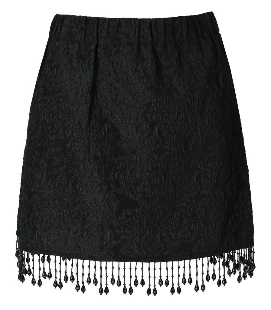 Black Jacquard Skirt With Pearls