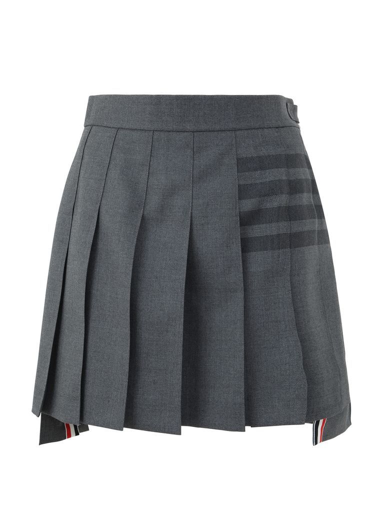 Mini Dropped Back Pleated Skirt With Tonal Woven 4 Bar