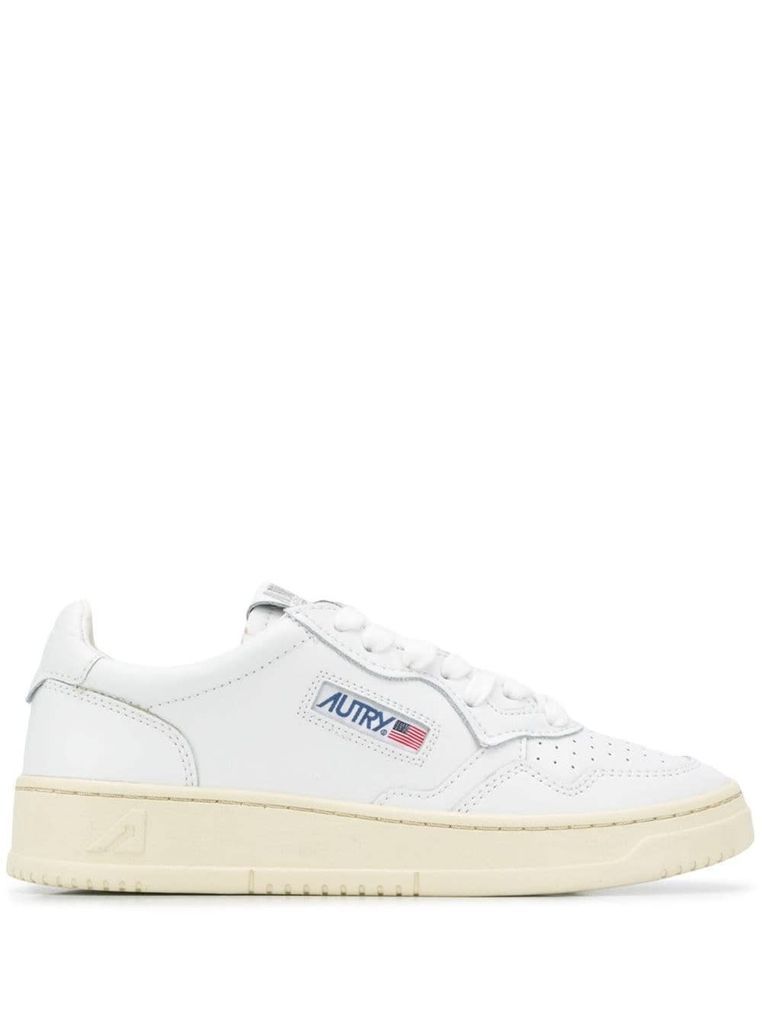 White Leather Sneakers With Logo Woman