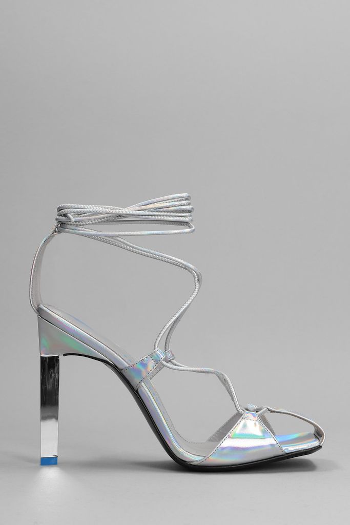 Adele Lace Up Sandals In Silver Leather