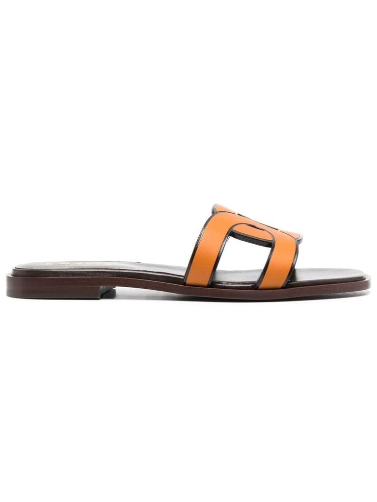 Brown Calf Leather Flat Sandals
