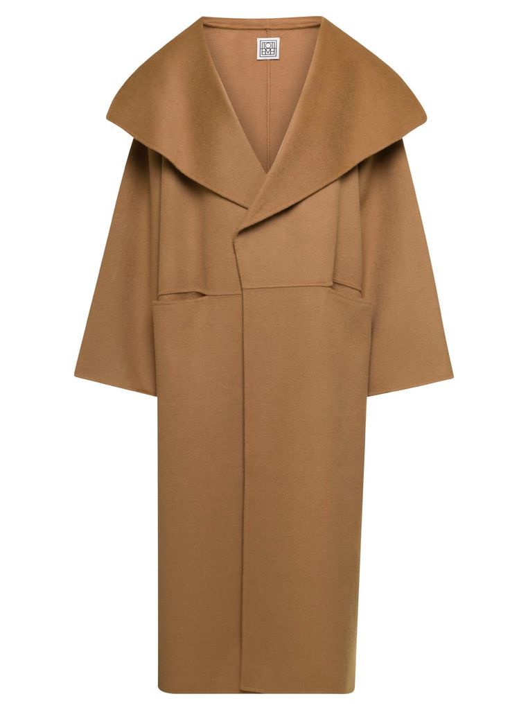 Camel Brown Oversize Coat With Shawl Lapels In Wool And Cashmere Woman Toteme