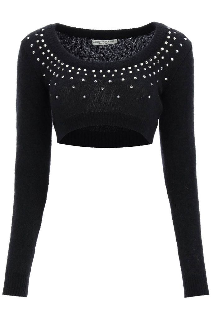 Cropped Sweater In Mohair And Wool With Crystals