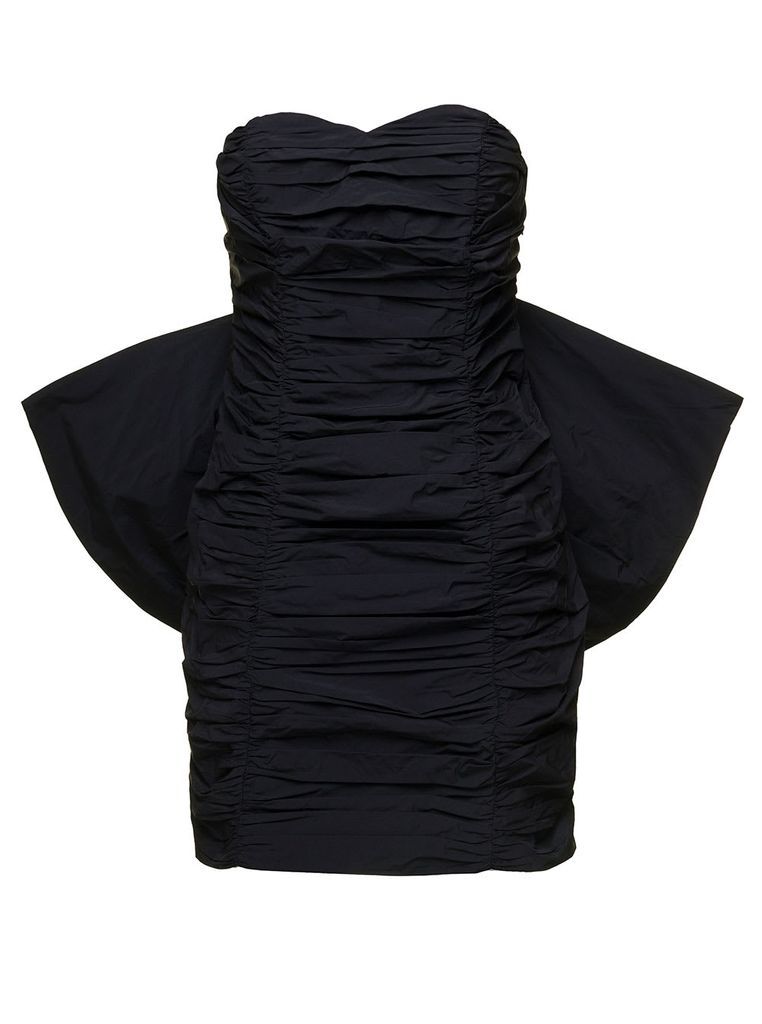 Mini Black Pleated Dress With Oversized Box On The Back In Taft Woman Rotate