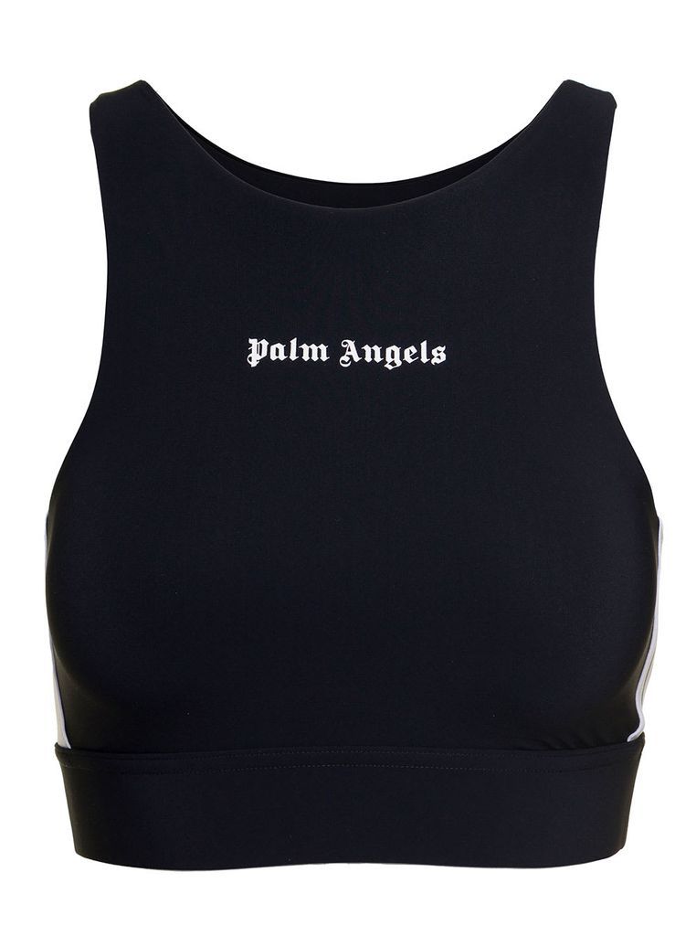 Crop Top Sportivo Con Stampa Logo A Contrasto In Poliammide Stretch Donna Palm Angels
