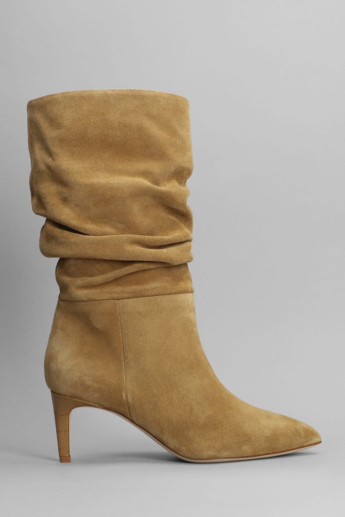 High Heels Ankle Boots In Camel Suede