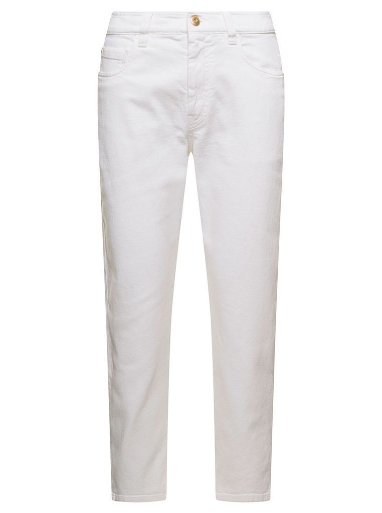 White 5 Pockets Jeans With Monile Detail In Stretch Cotton Denim Woman