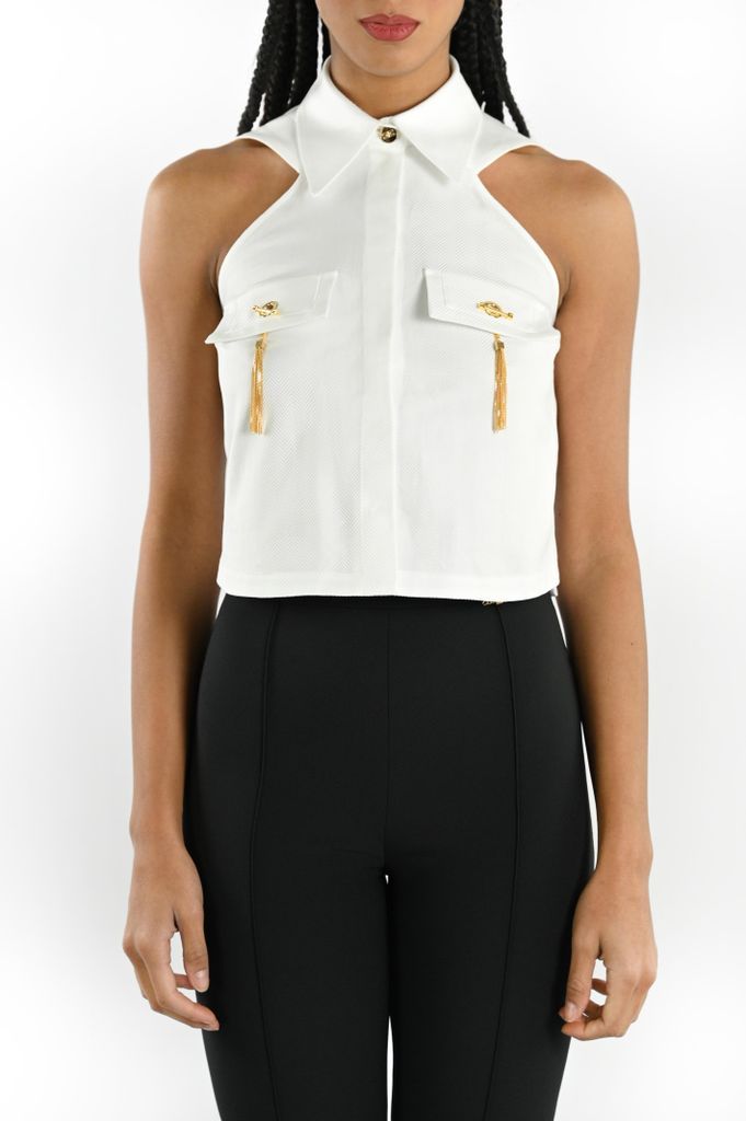 Cropped Sleeveless Shirt With A Boxy Line
