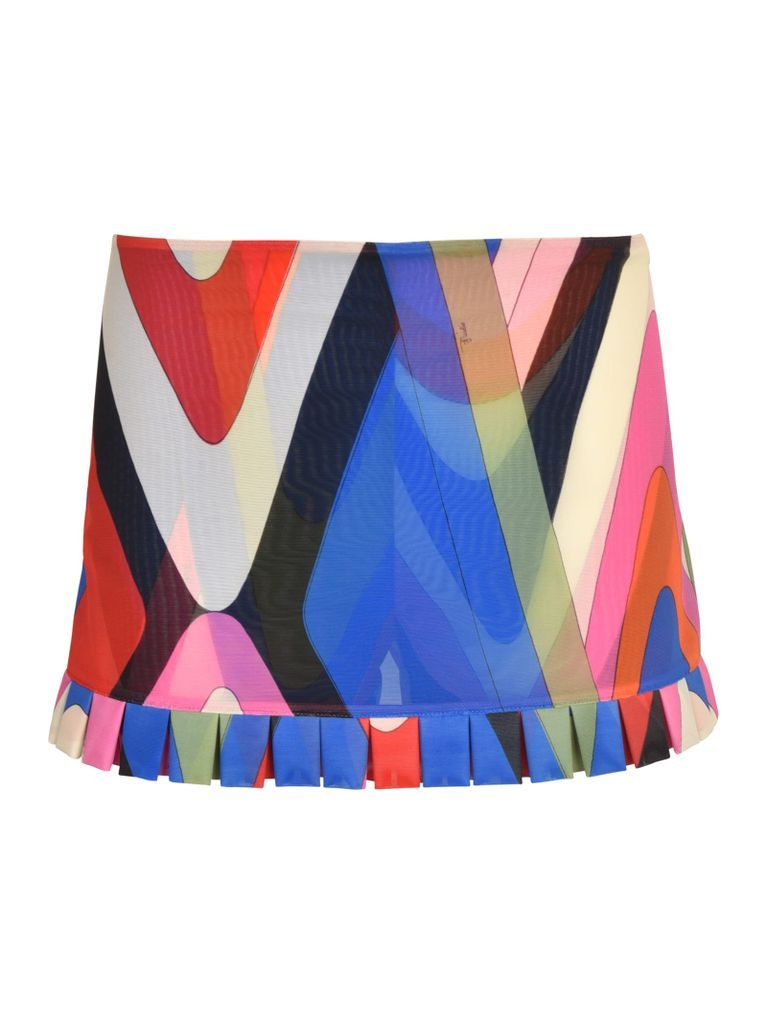 Abstract Pattern Print Pleated Edge Shorts
