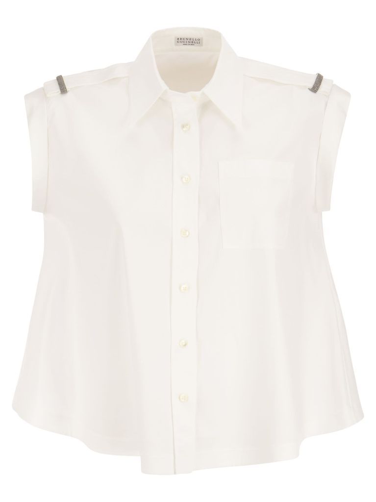 Cotton Sleeveless Shirt With Monile