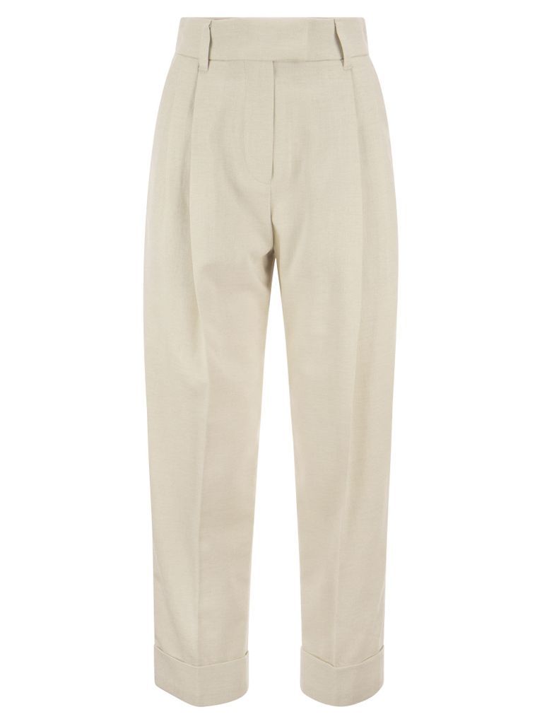 Baggy Sartorial Trousers In Sparkling Cotton And Viscose Twill With Monile