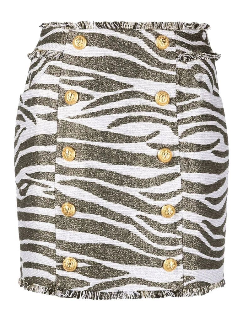 Hw Butonned Lurex Zebra Short Skirt