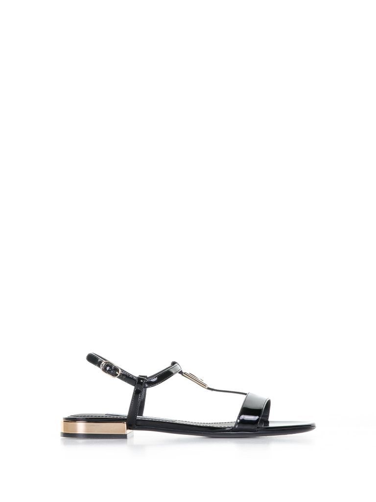 Leather Sandals With Golden Logo