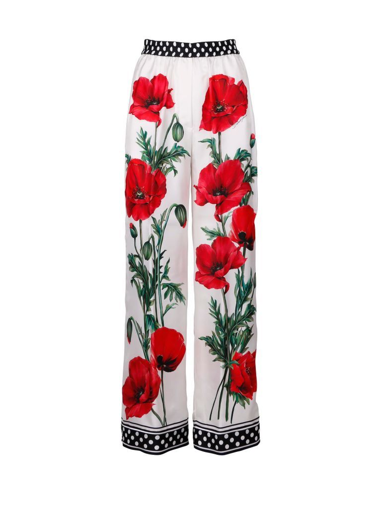 Poppy Print Silk Trousers