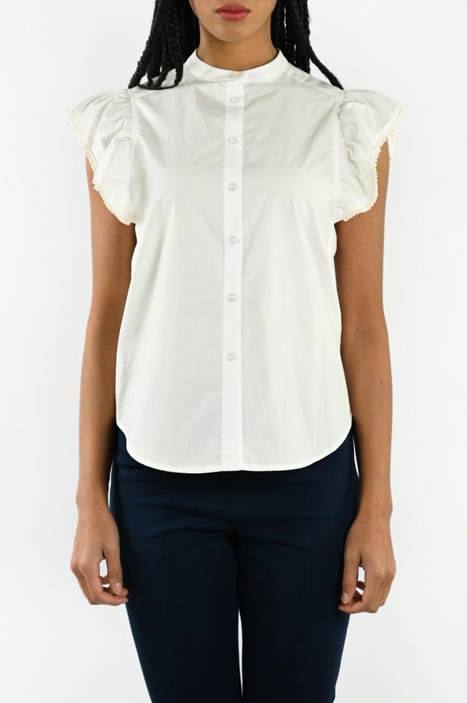 Poplin Shirt With Ruffles And Pearls