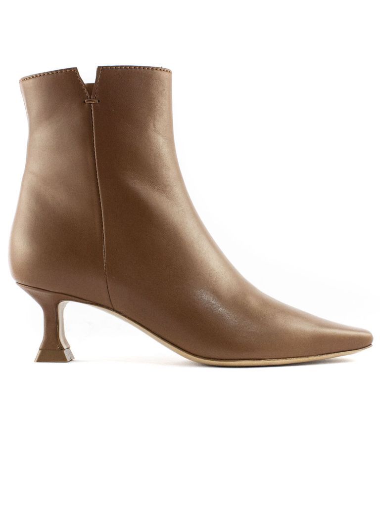 Brown Beige Leather Ankle Boot