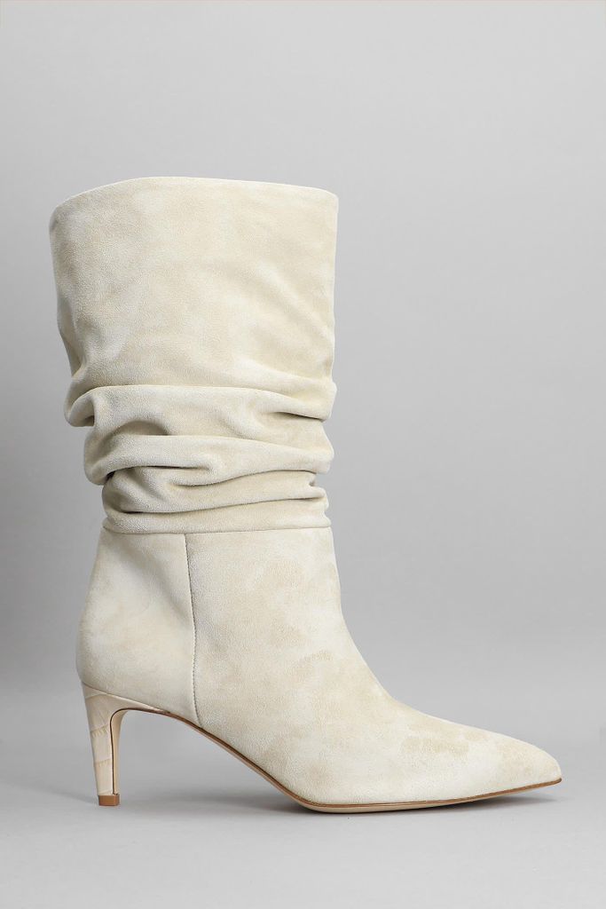 High Heels Ankle Boots In Beige Suede