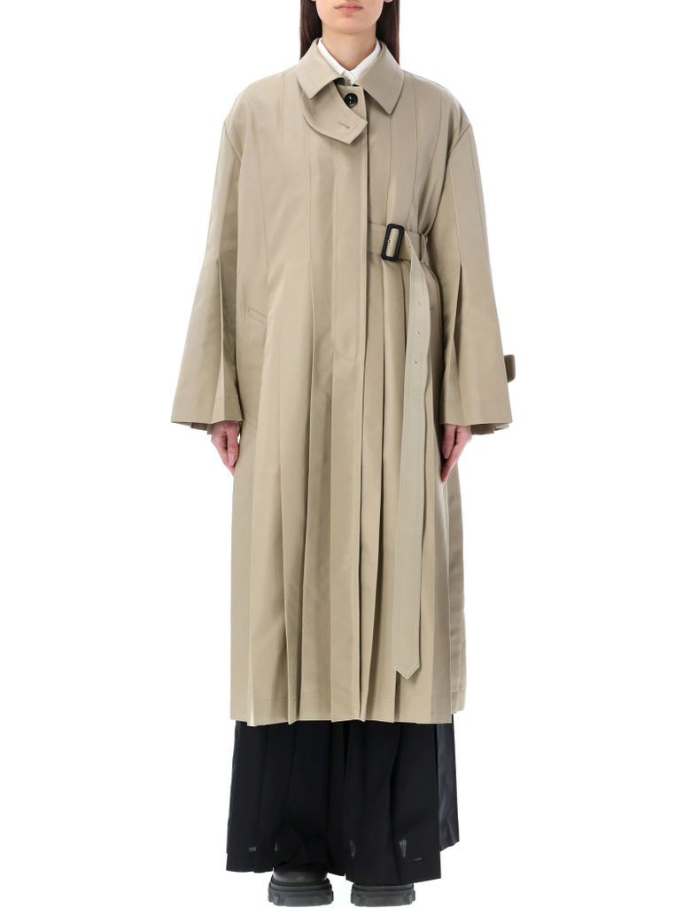 Pleated Long Trench With Belt