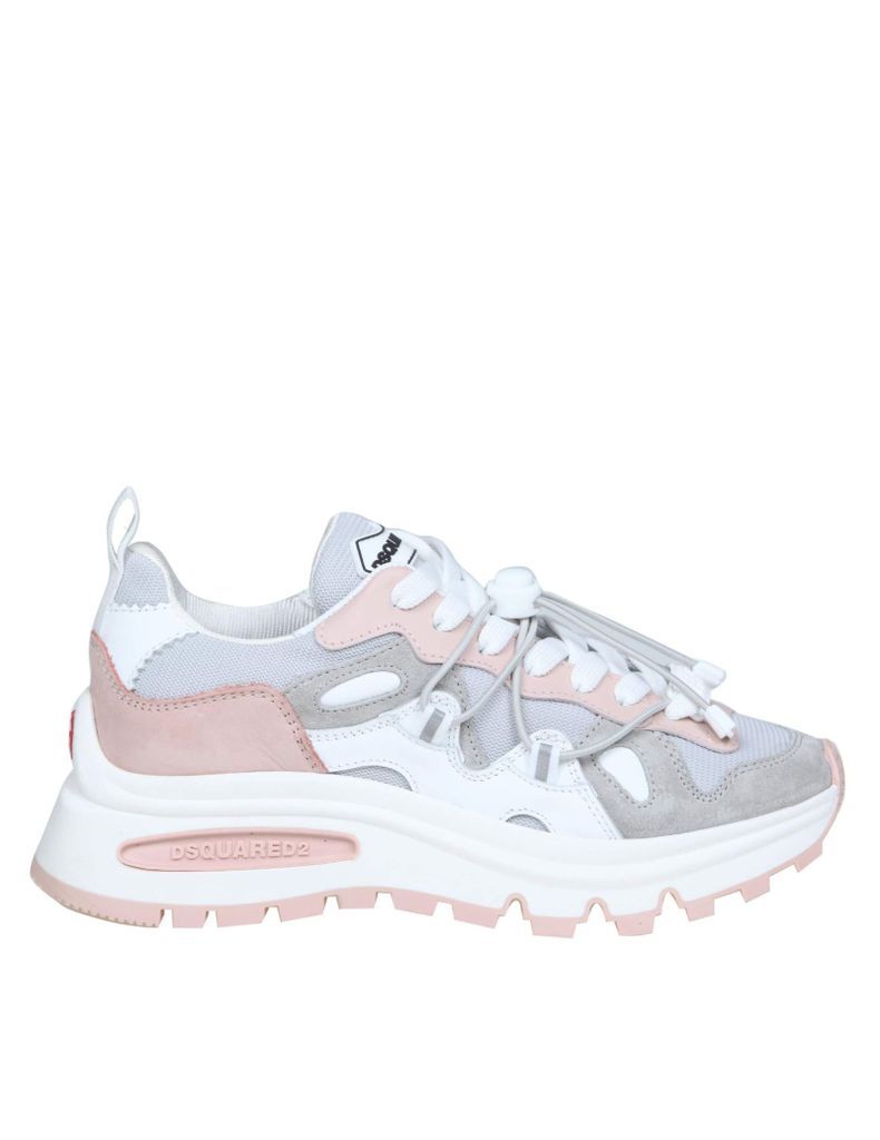 Run Sneakers In Suede And Gray And Pink Fabric
