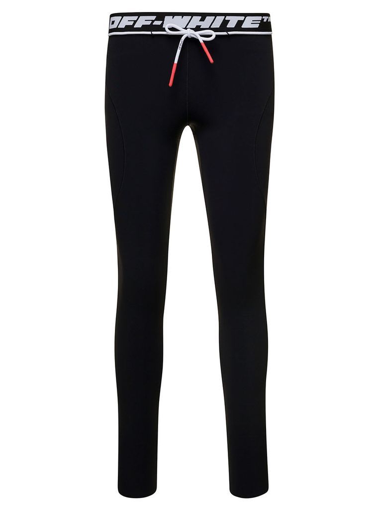 Black Leggings With Logo And Drawstring In Stretch Polyamide Woman