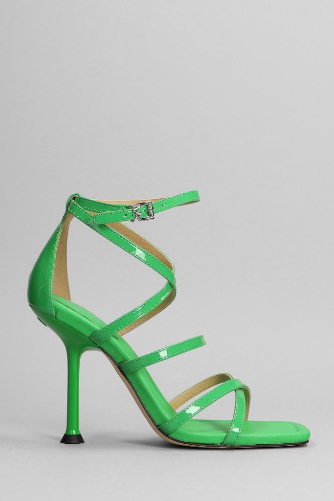 Imani Strappy Sandals In Green Patent Leather