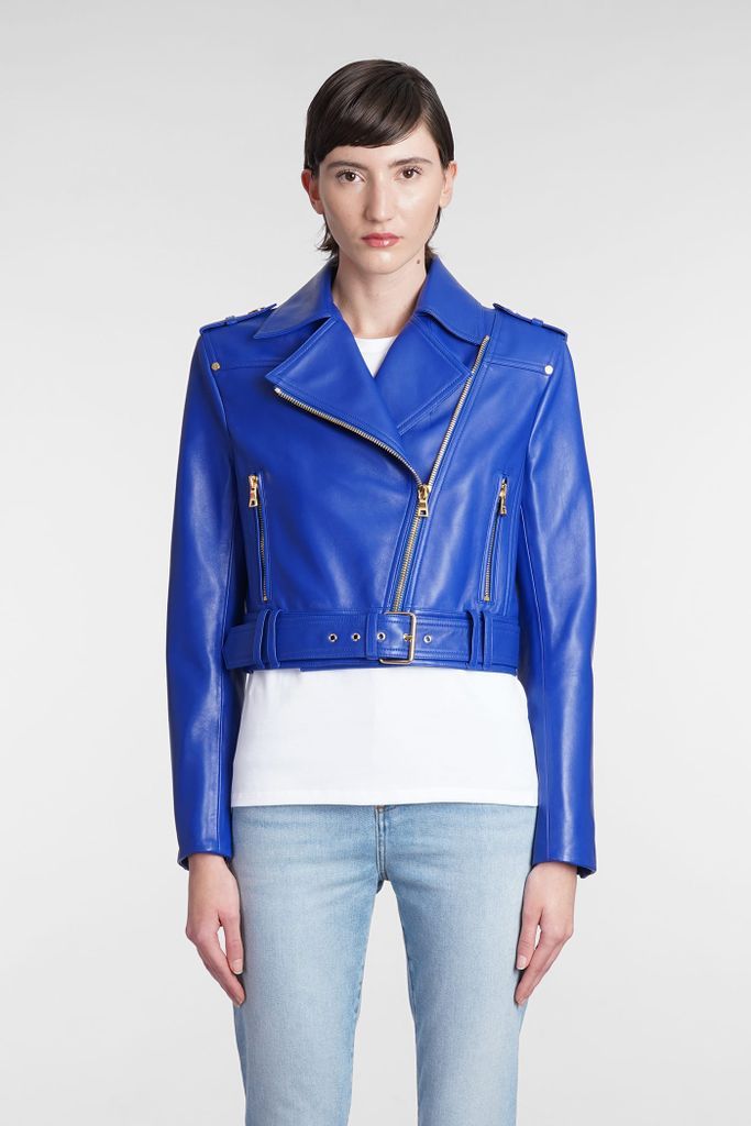 Biker Jacket In Blue Leather