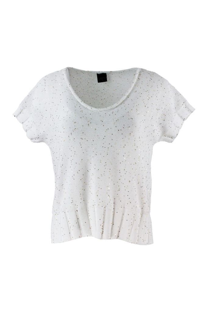 V-neck Short Sleeve Sweater With Micro Sequins