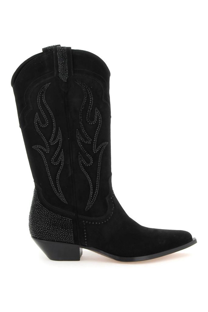 Suede Leather Santa Fe Boots With Rhinestones