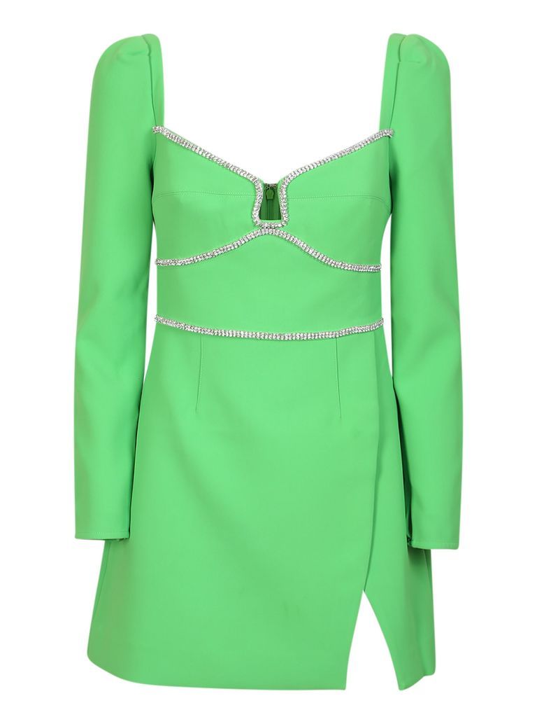 Crepe Rhinestone Mini Green Dress