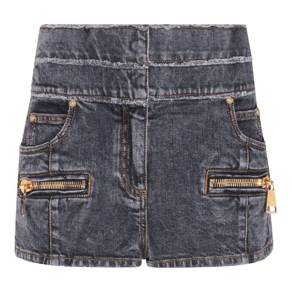 High Waist Faded Denim Mini Shorts