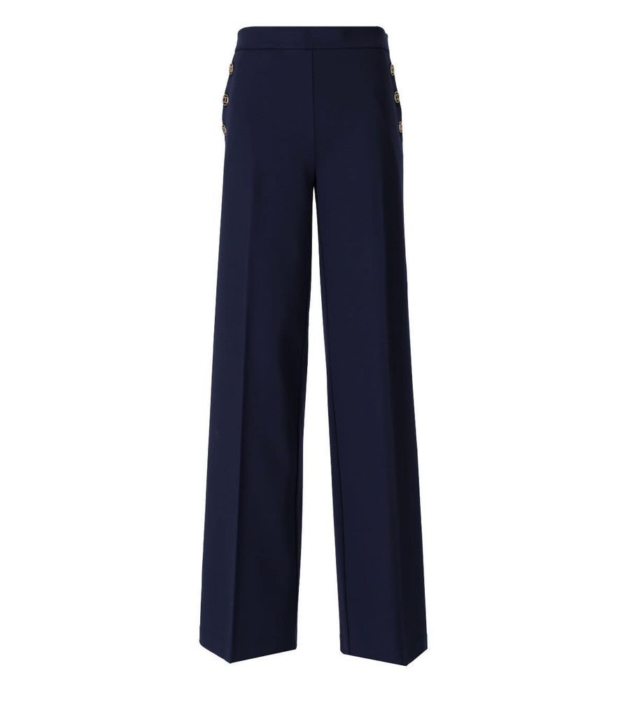 Blue Wide Leg Trousers With Buttons