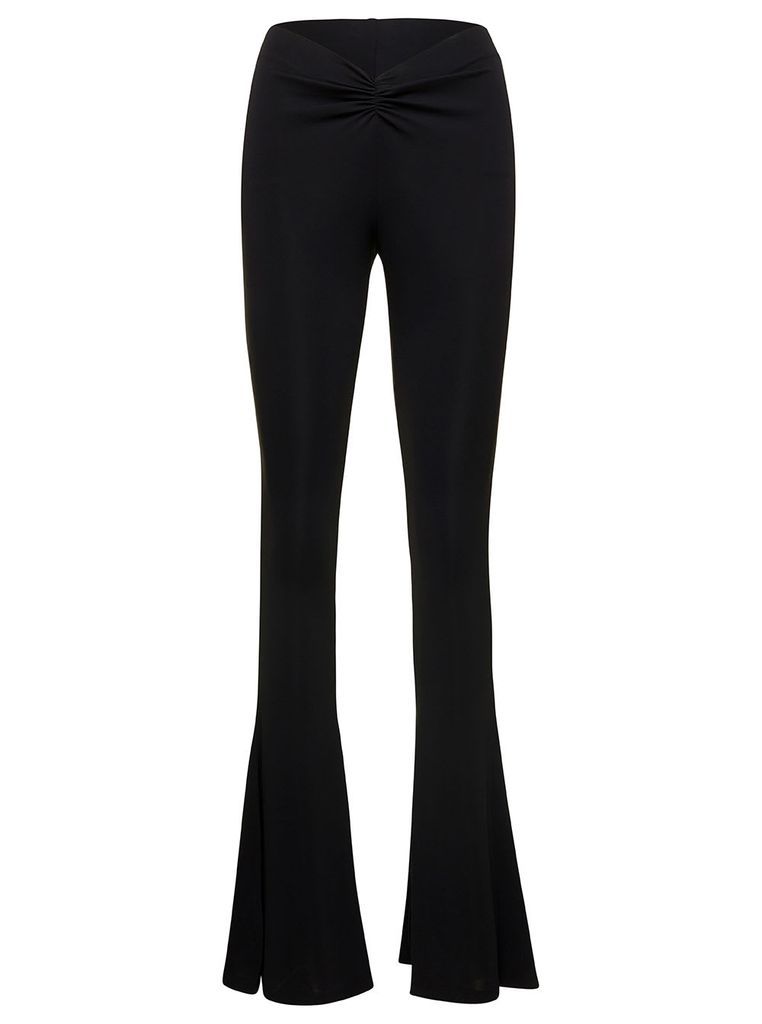 Black Maxi Flare Pants With Ruched Detail In Polyester Woman