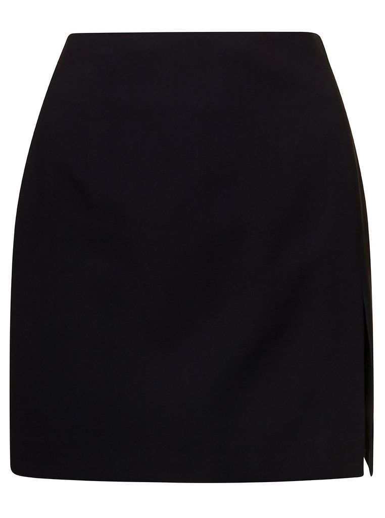 Black Splitted Mini Skirt High Waist Black In Viscose Woman