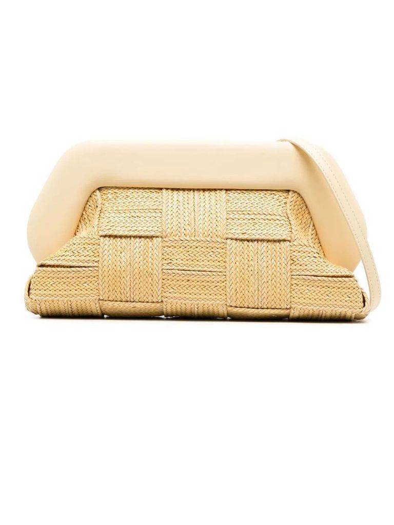 Beige Straw And Faux Leather Clutch Bag