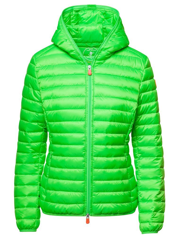 Hooded Green Puffer In Polyester Woman
