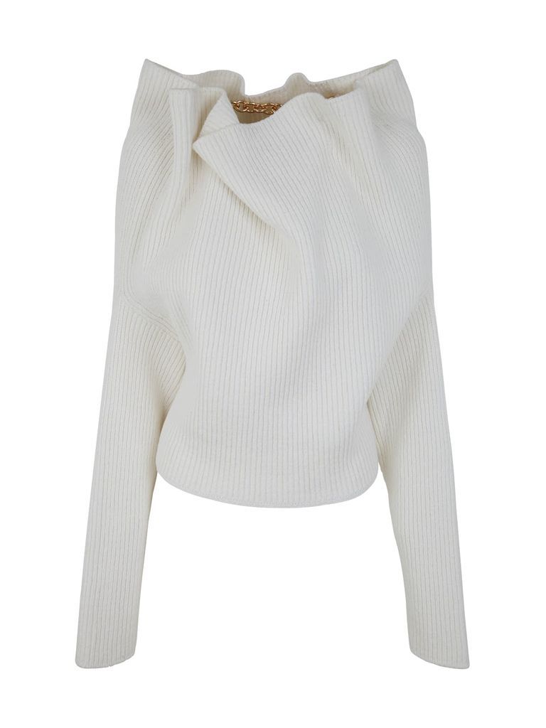 Draped Chain Ribbed Sweater