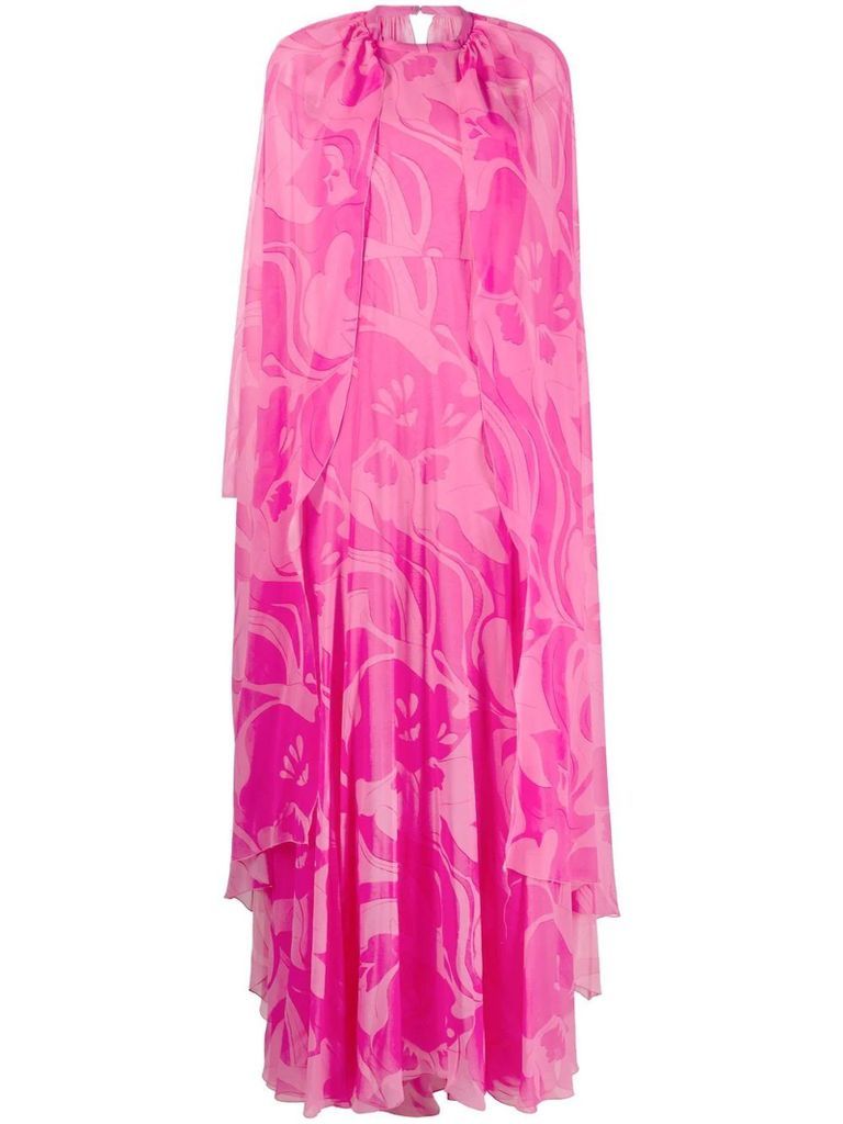 Hot Pink Silk Paisley Print Maxi Dress