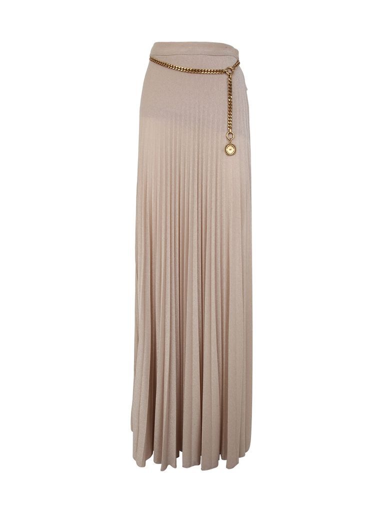 Pleated Long Skirt With Chain Belt