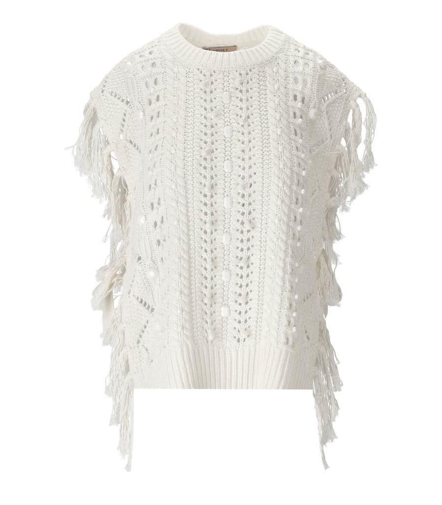 White Poncho Jumper With Stones