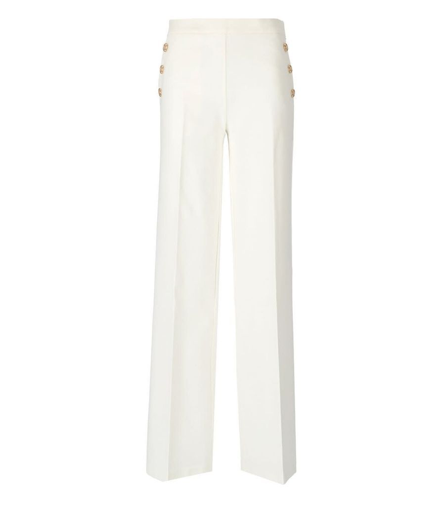 White Wide Leg Trousers With Buttons