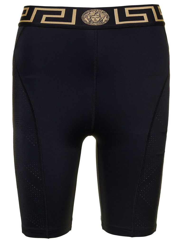Black Biker Shorts With Logo In Stretch Polyamide Woman