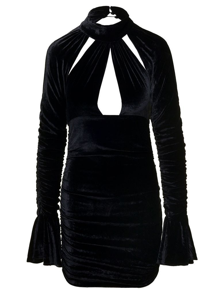 Black Tight Mini Dress With Cut Out And Flared Cuffs In Velvet Woman Blumarine