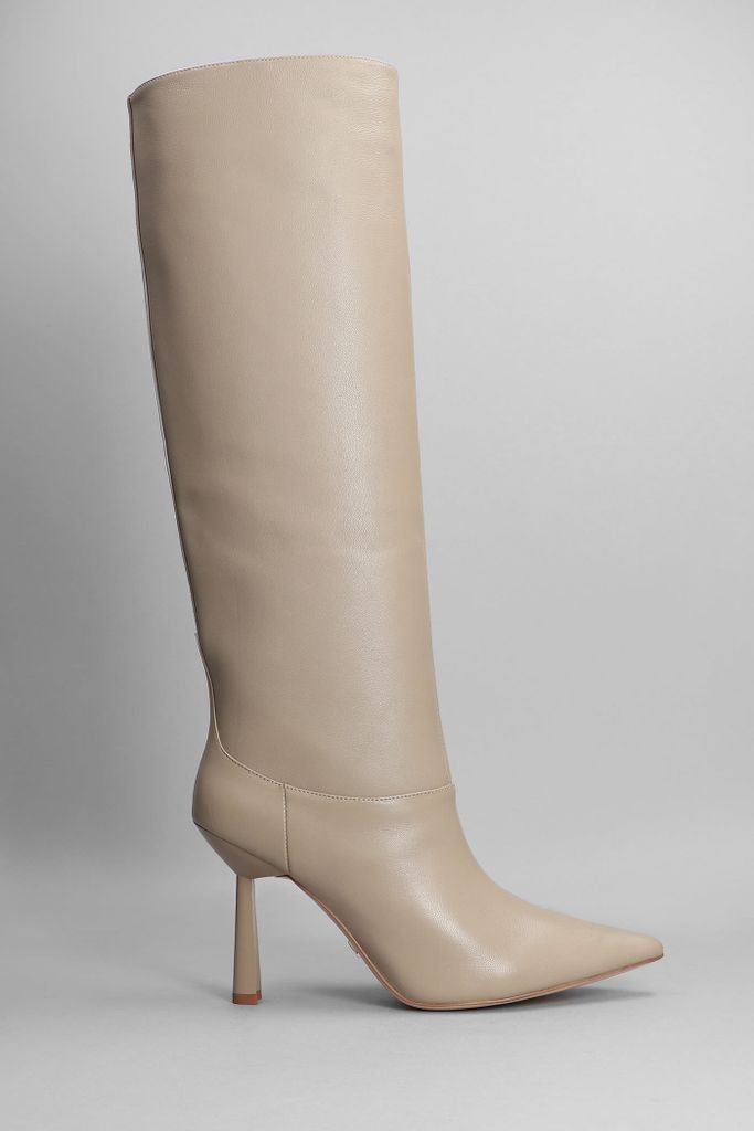 High Heels Boots In Taupe Leather