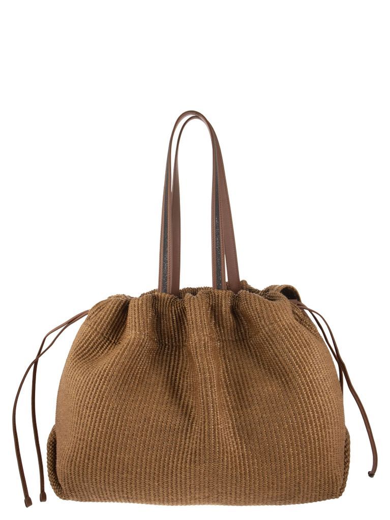 Fabric Shopper Bag With Shiny Handles